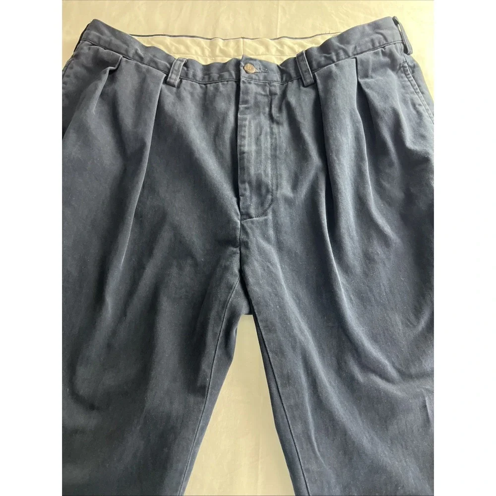 Polo Ralph Lauren Mens Cotton Pleated Pants Actual 36x30 1/2 Navy Blue Chino D27